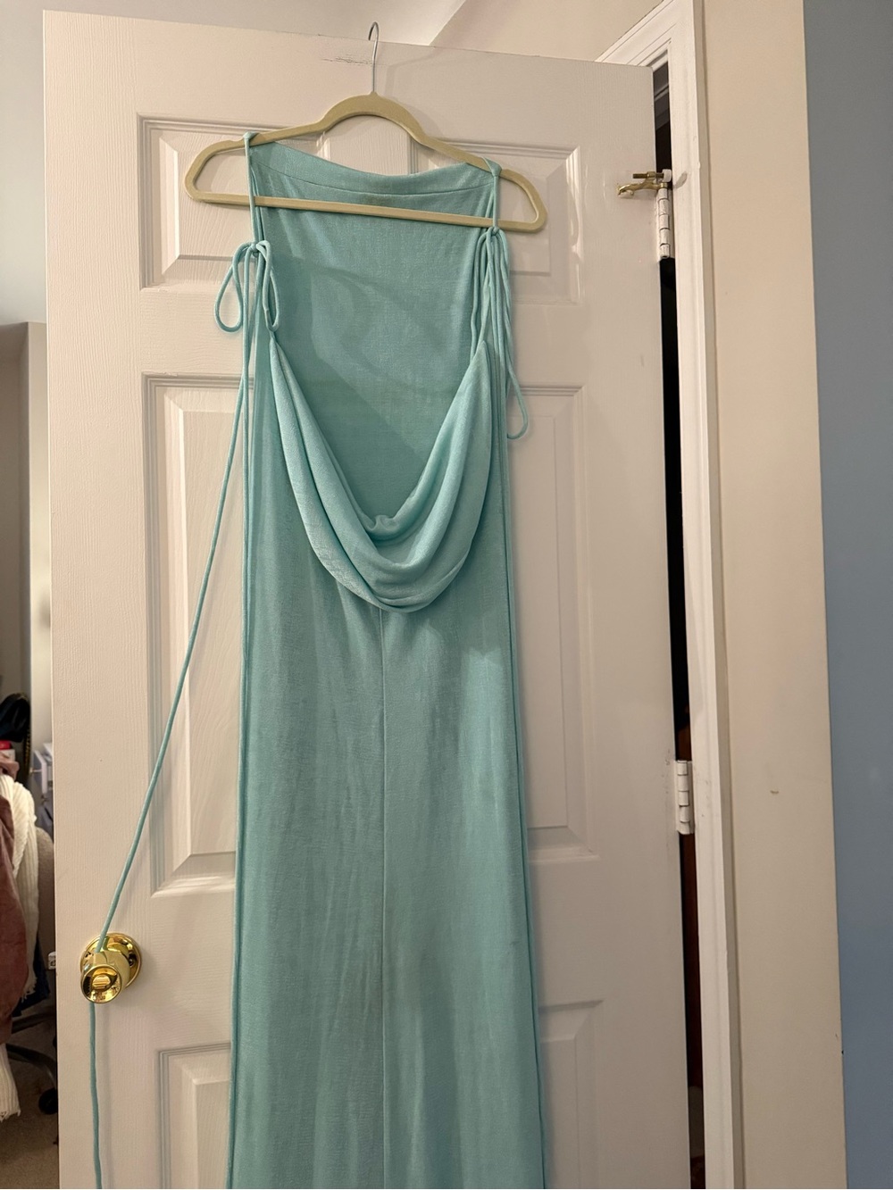 MELANI Backless Cowl Maxi Dress in Light Aqua - Picture 4 of 9